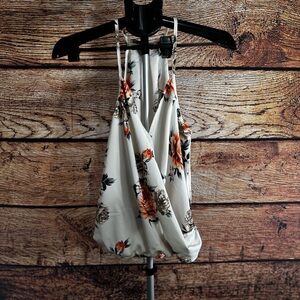 SHEIN Floral Halter Top - White and Orange